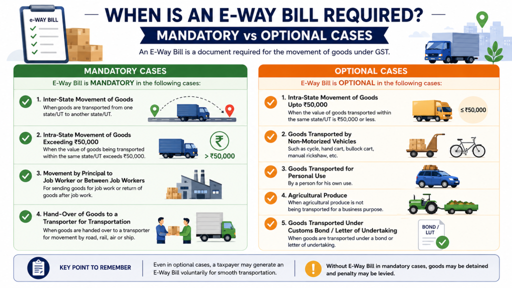When is an E-Way Bill Required Mandatory vs Optional Cases